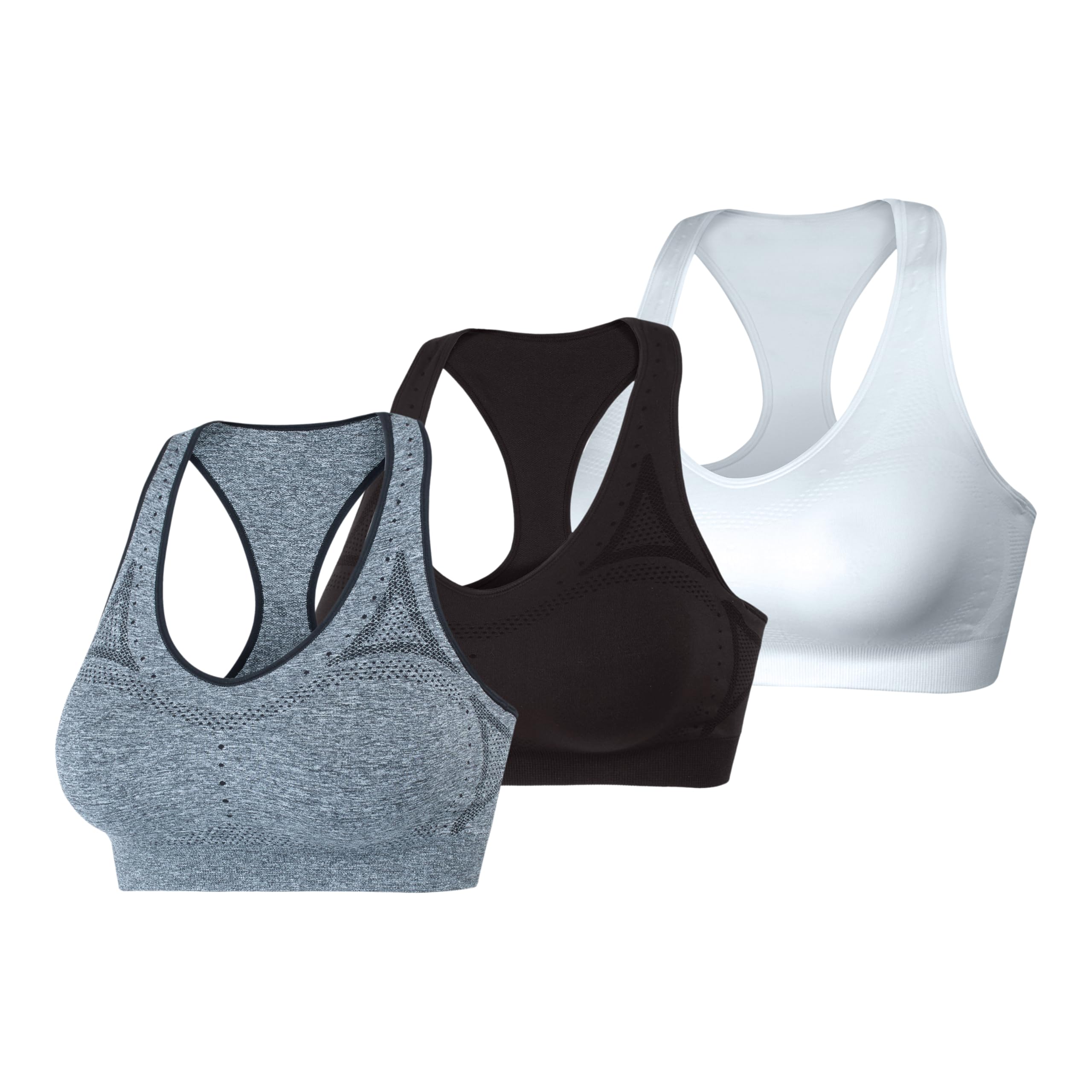 Photo 1 of (missing one) Hanes Women's, Seamless Racerback Sports Bra, Moderate Support, Moisture-Wicking, 1, Black/White/Gray-3 Pack, Medium