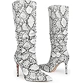 perixir Snakeskin Boots Knee High Boots Women Sexy Stunning and Stylish Exquisite Pointed Toe Fine High Heels Pleated
