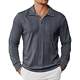 Rela Bota Mens Knit Polo Shirts Long Sleeve Fashion Textured Sweaters Casual Thermal Stretchy Collared Dress Golf Shirt