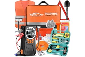 RANALLTO Car Emergency Kit with Jumper Starter and Air Compressor, Roadside Emergency Tool Kit for Truck Venicle Auto, Men Women Winter Travel Road Side Safety Essential Survival Bag with First Aid Kit