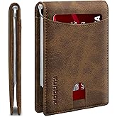 RUNBOX Slim Wallet for Men Genuine Leather RFID Blocking Bifold Minimalist Front Pocket Mens Wallet with Money Clip Thin Gift Box