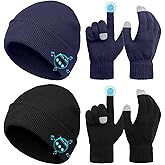 Honoson 4 Pcs Bluetooth Compatible Beanie Sets Wireless Winter Beanie Hats Touchscreen Knit Stretch Gloves for Christmas