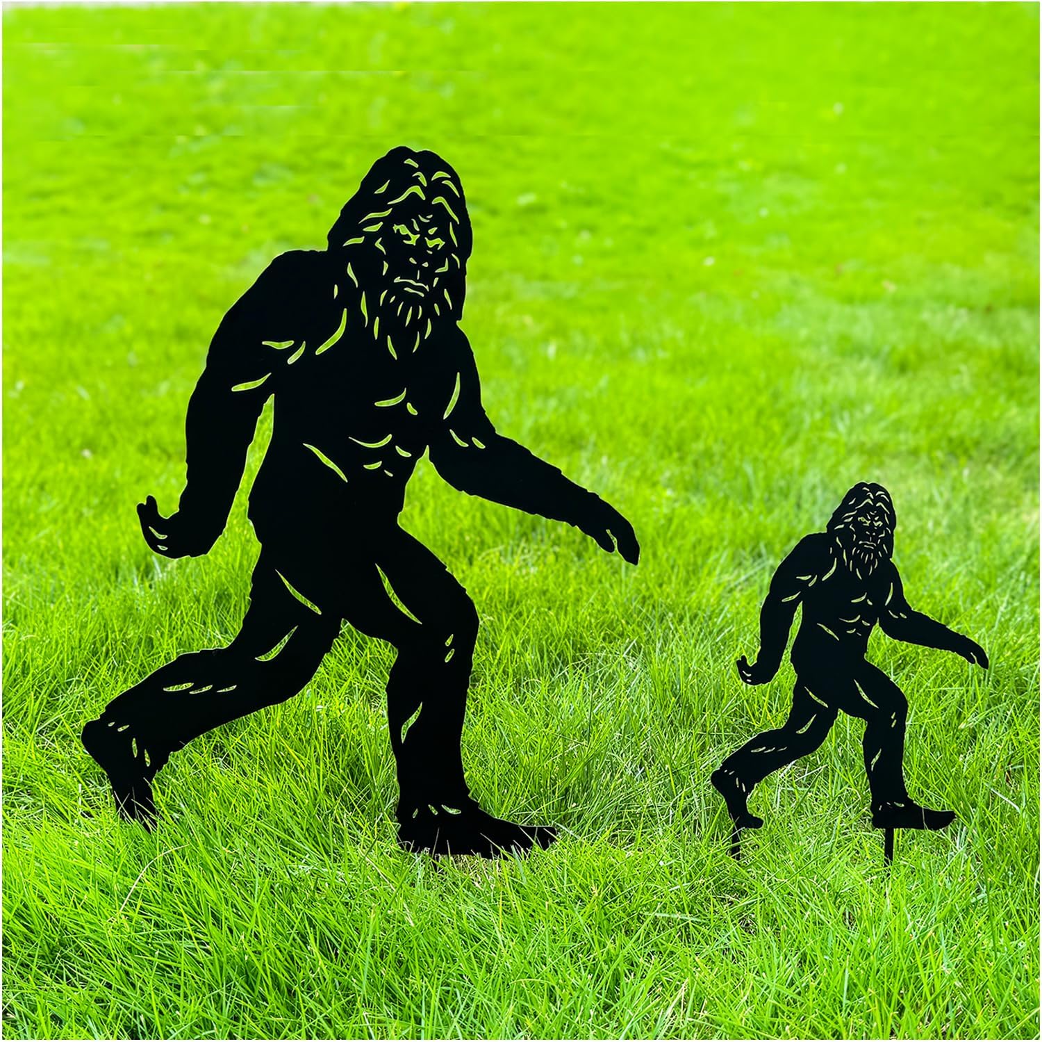 Decorative Garden Stakes - Bigfoot Metal Decorative Garden Stakes Big Foot Sasquatch Gifts for Men/Women Bigfoot Silhouette Statues for Yard Art, Patio, Lawn, Outdoor Decor, Garden Decorations, Set of 2: 15.8 inch&7.9 inch