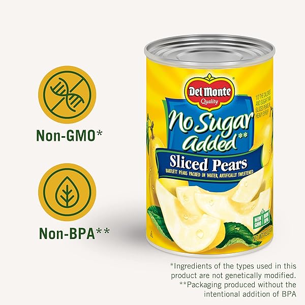 DEL MONTE CANNED BARTLETT SLICED PEARS IN WATER, ARTIFICIALLY SWEETENED, NO SUGAR ADDED, 14.5-OUNCE