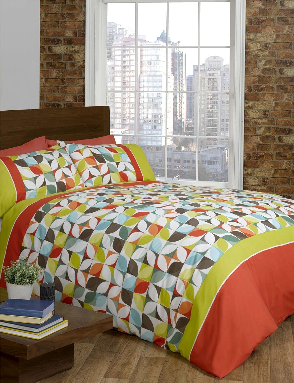 Signature Lime Green and Orange Single Duvet Cover and 1 Pillowcase Set