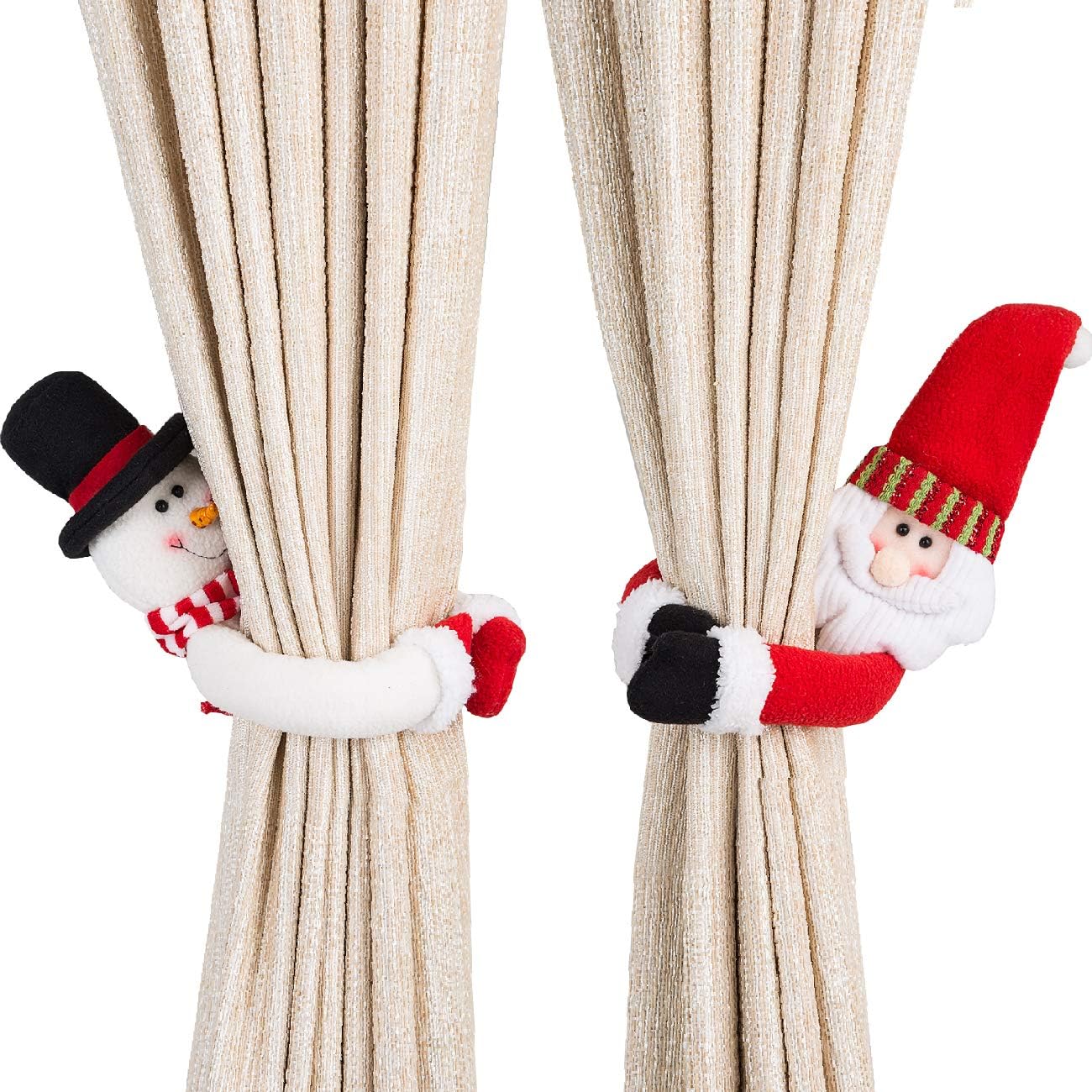 Window Treatment Hardware - Ogrmar 2 Pack Christmas Curtain Buckle Doll Santa & Snowman Creative Curtain Tieback Hold Back Fastener,Christmas Wine Bottle Topper for Xmas Holiday Home Window Decoration (Red and White)