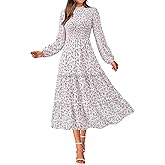 NOLLSOM Women 2026 Spring Dress Floral Boho Dress Casual Long Sleeve Crew Neck Ruffle A-Line Flowy Wedding Guest Maxi Dresses