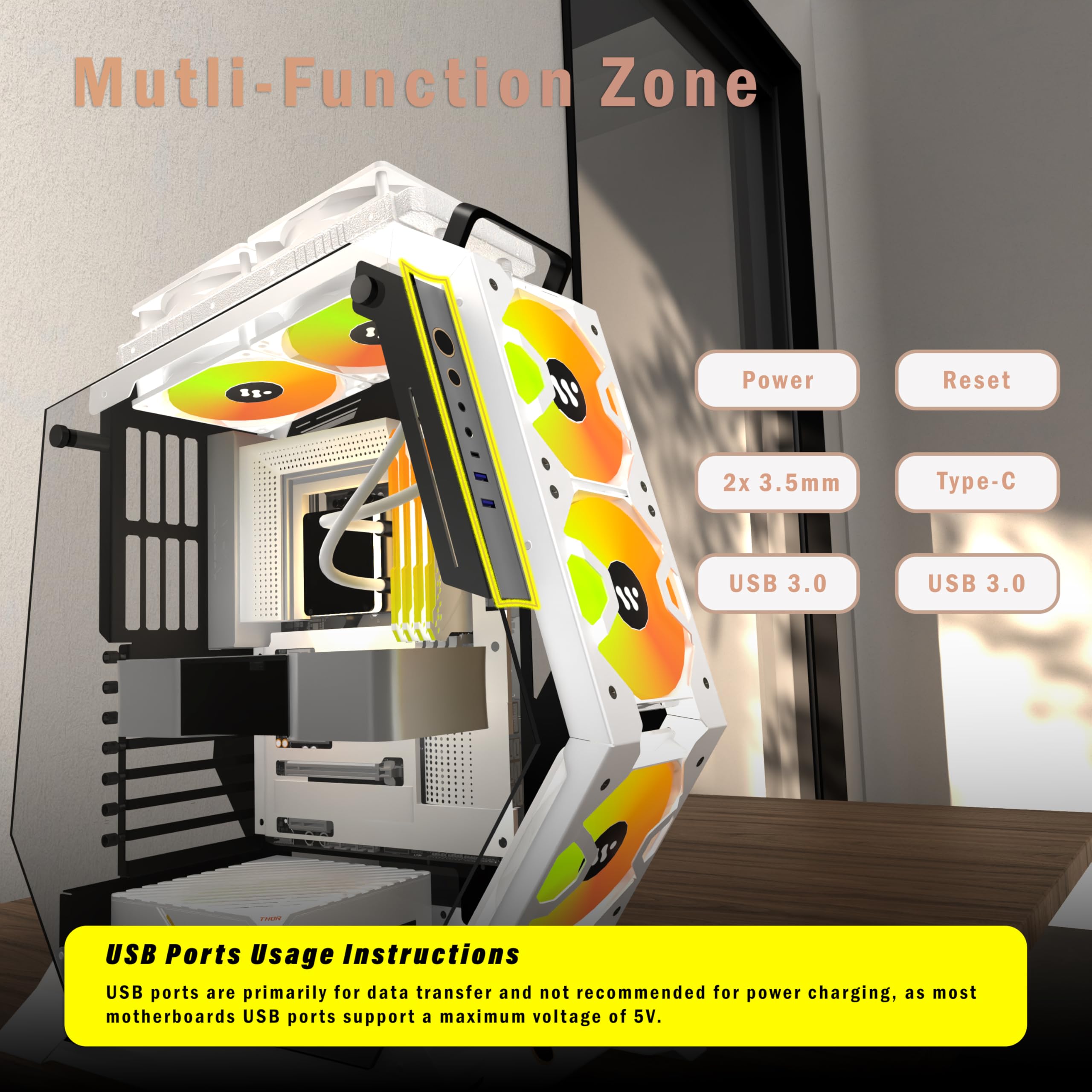 KEDIERS PC Case C570 ATX Mid Tower Tempered Glass Gaming Computer Open Frame Case with 5 PWM ARGB Fans,White