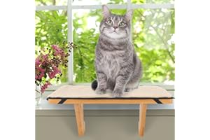 HOOXINCCI Cat Window Perch, Wall Mount Cat Window Hammock for Indoor Cats, Durable Sturdy Natural Bamboo Cat Window Seat, Fit Window Sills with Gaps (Yellow)