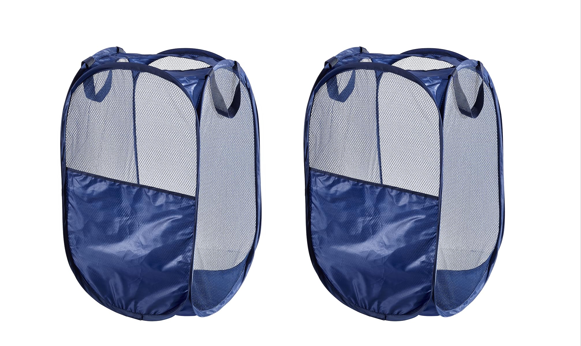 WEBEASY Laundry Basket, 2pcs Pack Foldable Laundry Hamper Pop Up with Durable Handles, Portable Mesh Washing Laundry Bag with Handle Great for Home Kids Room College Dorm Travel (Navy)