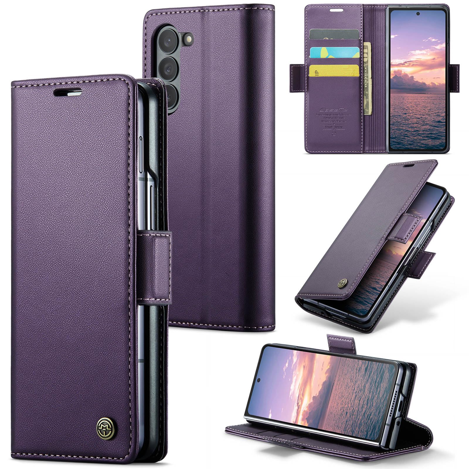 Photo 1 of Rerzoiro for Samsung Galaxy Z Fold 6 Case, Premium PU Leather Wallet Case Flip Cover with [RFID Blocking][Card Holder][Stand Function] Shockproof Protective for Samsung Galaxy Z Fold 6, Purple