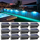 Aulanto 12 Pack Solar Fence Lights, IP65 Waterproof Outdoor Lights with Warm White and RGB Color Modes for Backyard, Garden, Wall, Deck, Stairs