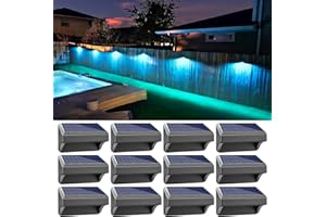 Aulanto 12 Pack Solar Fence Lights, IP65 Waterproof Outdoor Lights with Warm White and RGB Color Modes for Backyard, Garden, Wall, Deck, Stairs