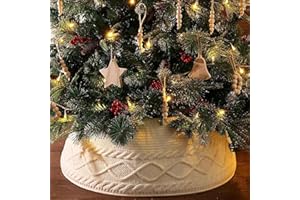 Knitted Christmas Tree Collar, Cream Crossed Diamond Edge Chunky Cable Knit Christmas Collars for Artificial Trees, Rustic Tr