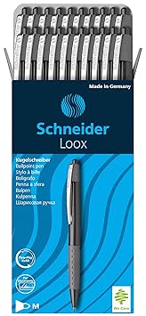 Schneider Loox Druckkugelschreiber (Soft-Grip-Zone, dokumentenechte Mine, Strichstärke M) 20er Packung, Schaftfarbe: schwarz