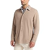 Robert Graham Men's Deschon Long Sleeve Knit Button Down Overshirt, Oatmeal, Small