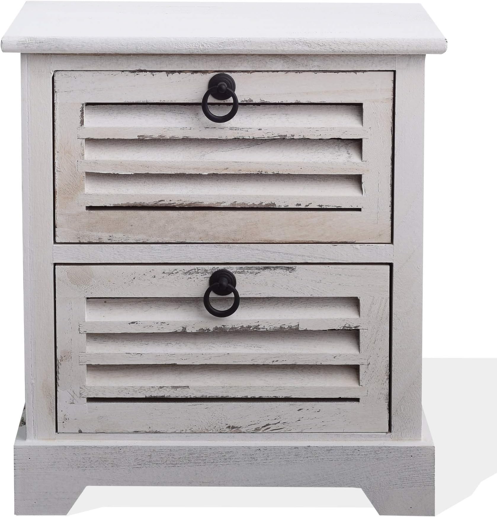 Rebecca Mobili Bedside Cabinet Furniture 2 drawers Wood Natural White Vintage Shabby Bathroom Bedroom - 45 x 42 x 29 cm (H x W x D) - Art. RE4571