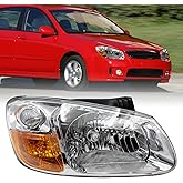YOOCOO Headlight Compatible with 2007 2008 2009 Kia Spectra Right | Halogen Assembly with Bulbs, Headlamp Replacement 92102-2F530, KI2503128, Chrome Housing Clear Lens (Passenger Right Side)
