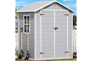 DWVO 6.2x3.4 FT Outdoor Resin Storage Shed with Reinforced Floor, All-Weather Bike Storage Shed with Lockable Door, Window and Vent, Waterproof Plastic Tool Storage for Garden, Backyard, Patio, Lawn