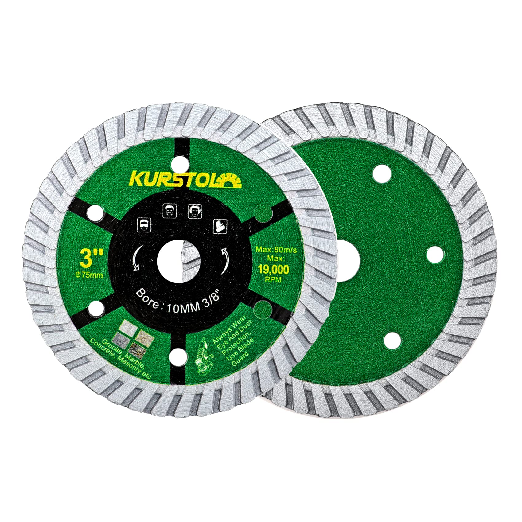 KURSTOL Granite Diamond Cutting Disc - 2pcs 75mm Concrete Cutting Wheel for Marble Masonry Natural Stone with Bore 3/8"(10mm) for Mini Angle Grinder — image 1