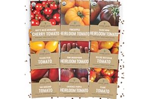 SWEET YARDS Organic Tomato Seeds Variety Pack - 9 Individual Packs - 2025 Season - Roma, Cherry, Black Krim, Yellow Pear, Pineapple and More! for Indoor & Outdoor Planting (Non-GMO, Certified Organic)