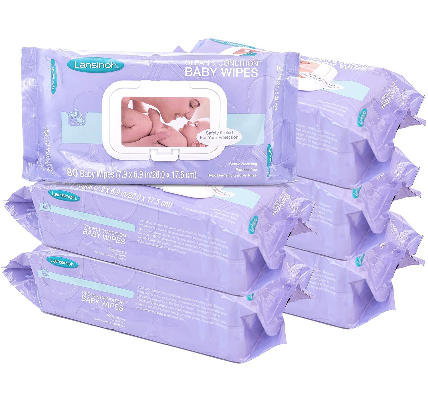 Lansinoh Baby Wipes With Lanolin 480 Count 6 Packs Of 80