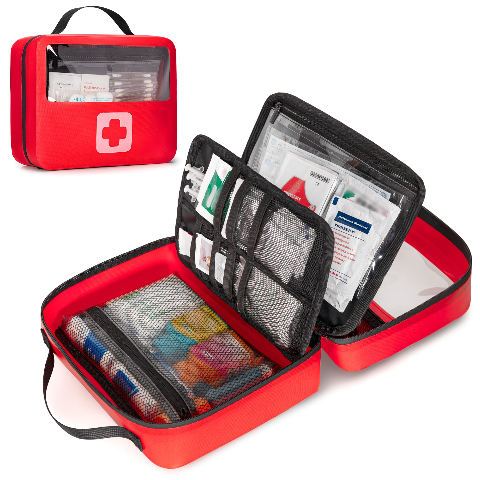 Photo 1 of Marscamd Waterproof Empty First Aid Bag with a Detachable Panel, Small Medical Bag with Molle System, Red (Bag Only)