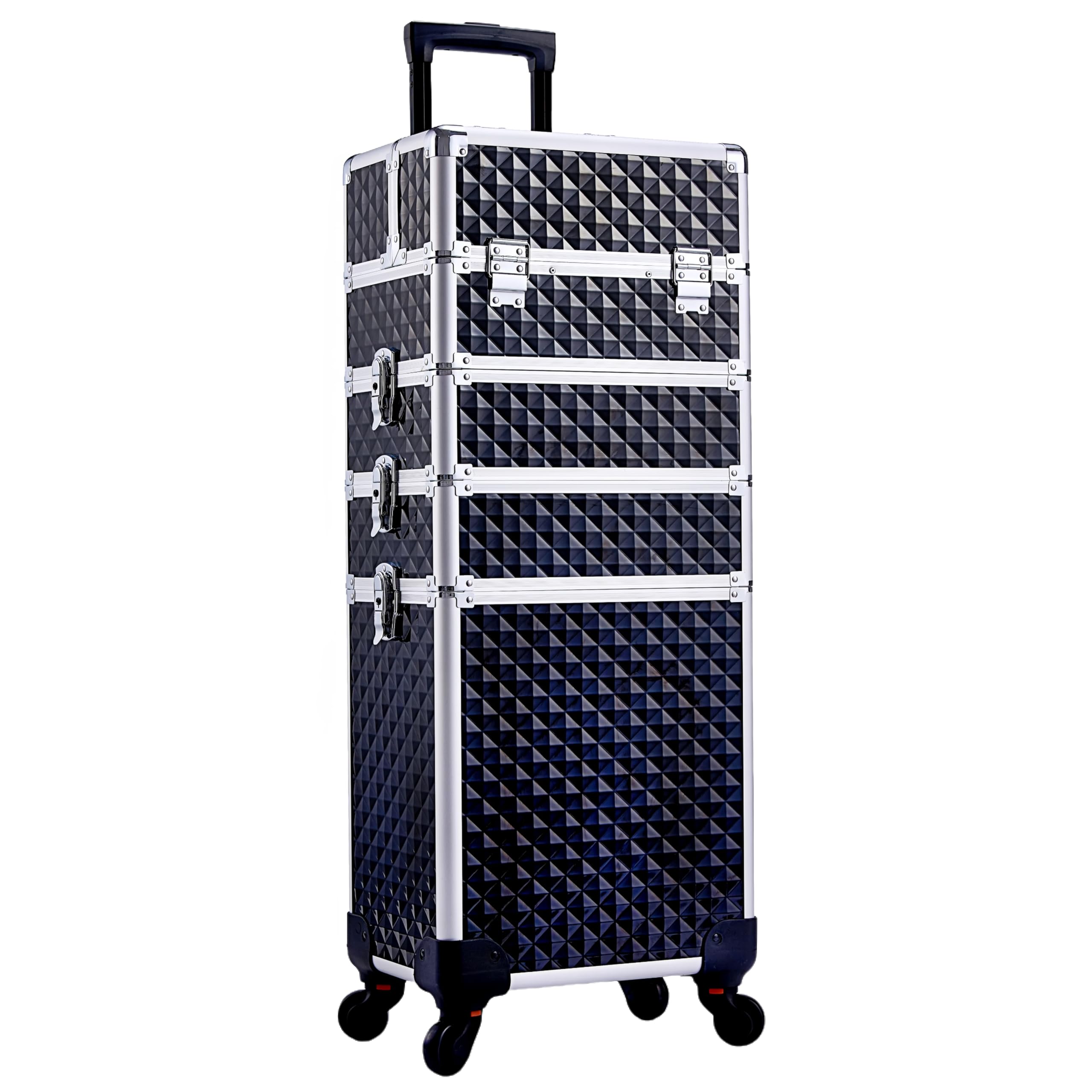 Photo 1 of Adazzo 4 in 1 Rolling Makeup Case Cosmetic Train Case Trolley Roll Travel Box for Makeup Artist, Hairstylists, Nail Tech Makeup Cart with Key Swivel Wheels Barber Case Traveling Trunk Black