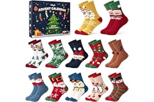 Moyel Advent Calendar 2025 Kids Fuzzy Christmas Socks with Grips 12 Days of Sock Advent Calendar for Boys Girls Funny Gifts for Daughter Son Granddaughter Nephe