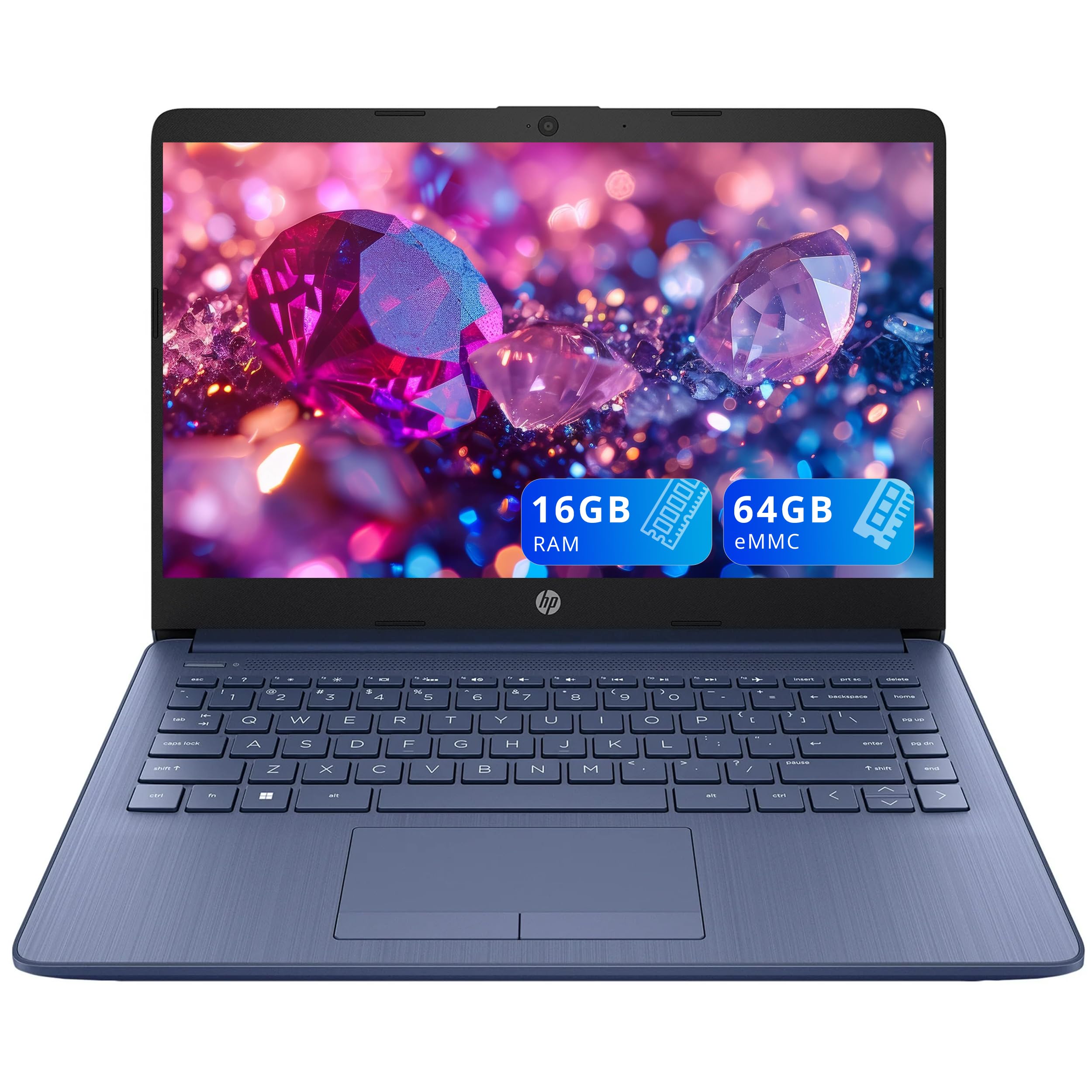 HP Premium Stream 14" HD BrightView Laptop, Intel Celeron N4120, 16GB RAM, 64GB eMMC, HD Webcam, UHD Graphics, 1 Year Office 365, Bluetooth, WiFi, HDMI, Win 11s, Grayish Blue