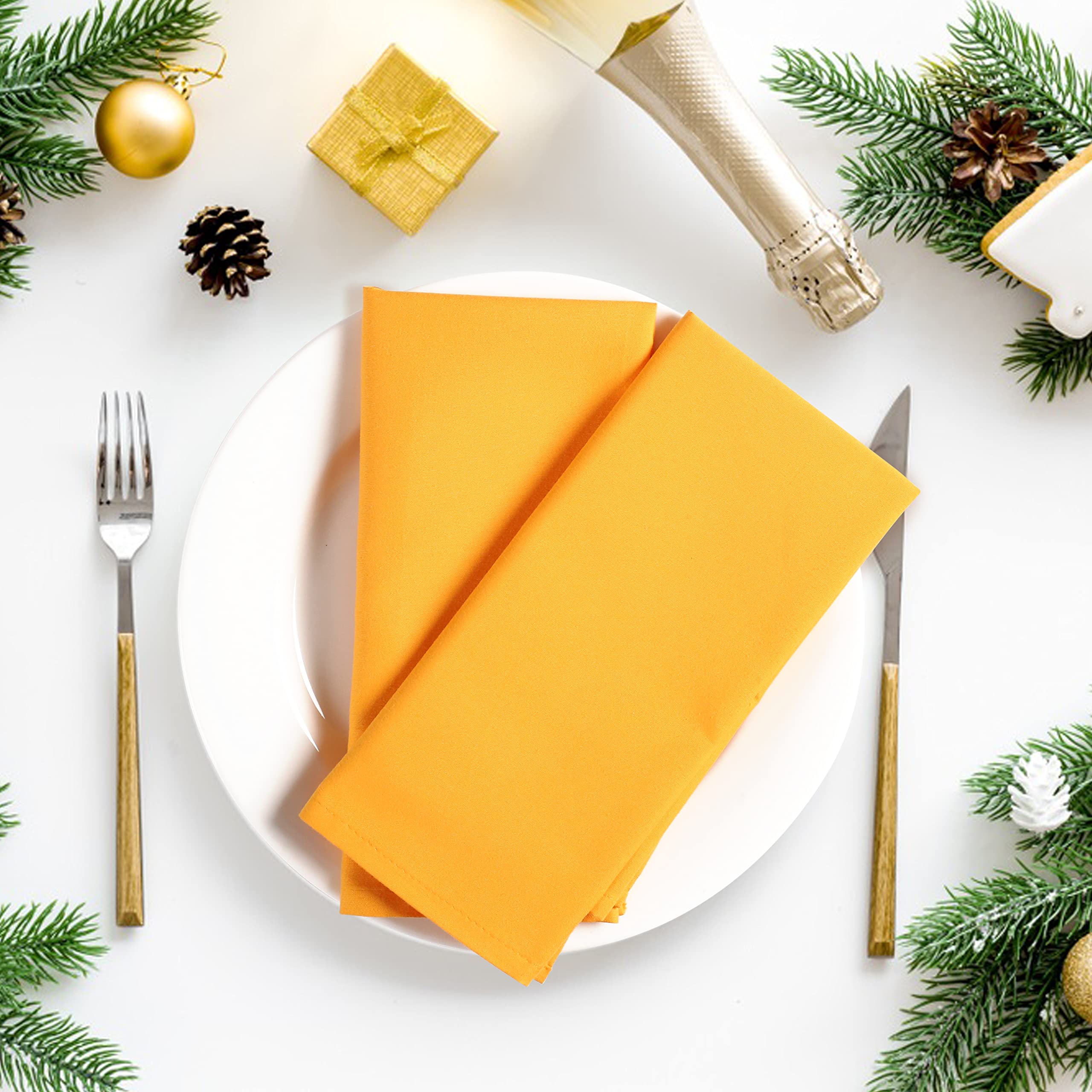 Photo 1 of Cloth Napkins Dinner Cloth Napkins Set of 4 Polyester 18x18 Inches Dining Table Dinner Cloth Napkins Cocktail Napkins Cloth Washable Party Wedding Kitchen Napkins Easter Basket Decor|Mustard