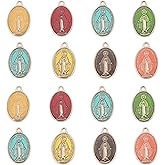 KitBeads 40pcs Oval Cross Enamel Charms Our Lady Miraculous Medal Floral Rosary Centerpiece Brass Enamel Charms for Jewelry Making