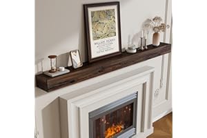 Marsmiles Fireplace Mantel Shelf 84 Inch, Rustic Handcrafted Wood Mantles for Over Fireplace, Farmhouse Wall Mounted Floating Shelves for Living Room Decor & Display, 84W x 5H x 8D, American Walnut