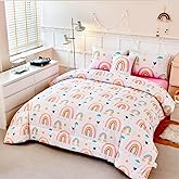 ANGIYUIN 6 Pieces Multi-Color Rainbow Full Bedding Set for Girls Kids Cute Cloud and Love Hearts Girls Comforter Set Soft Microfiber Kid Bed in a Bag with Comforter, Sheets, Pillowcases