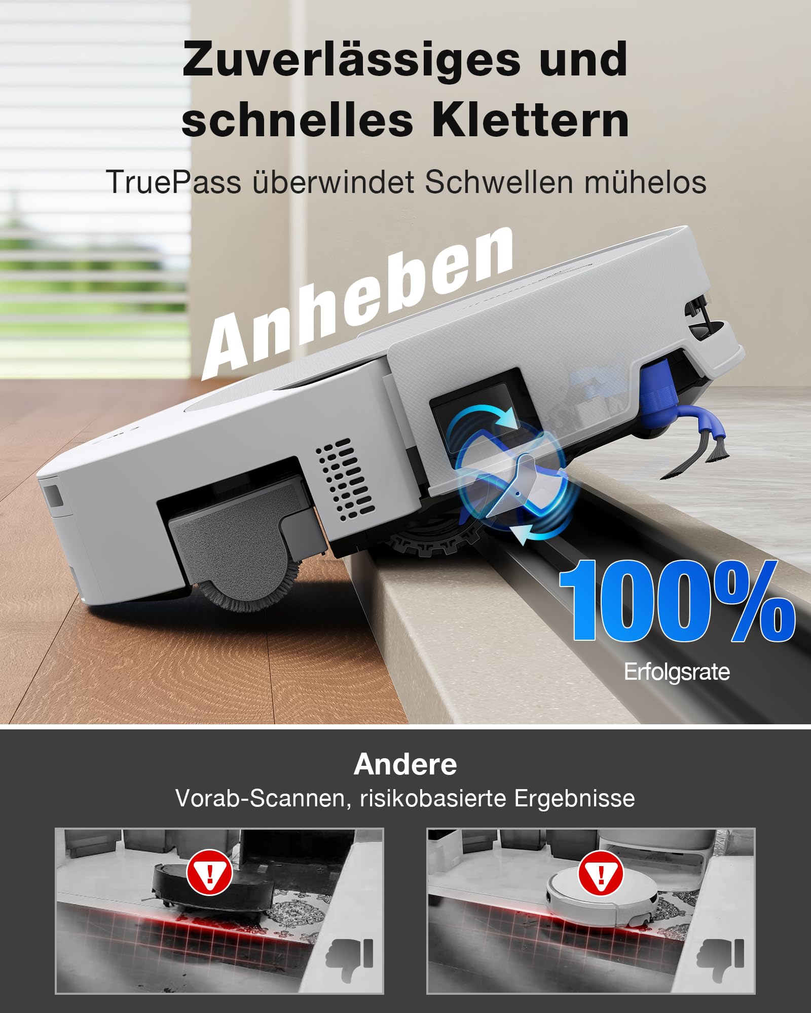 ECOVACS DEEBOT T90 Omni Saugroboter mit Wischfunktion, Roboterstaubsauger 30.000 Pa, OZMO-Roller 3.0, Triple Lift, TruePass 4WD, AIVI 3D 4.0, Haustierpflege, Frischwasser-Hochdruckreinigung, Weiß 7