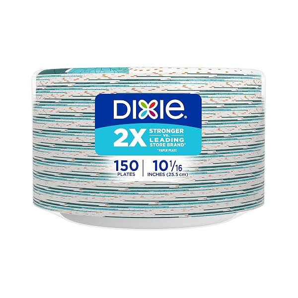 DIXIE PAPER PLATES, 10 1/16 INCH, DINNER SIZE PRINTED DISPOSABLE PLATE, 150 COUNT (1 PACK OF 150 PLATES)