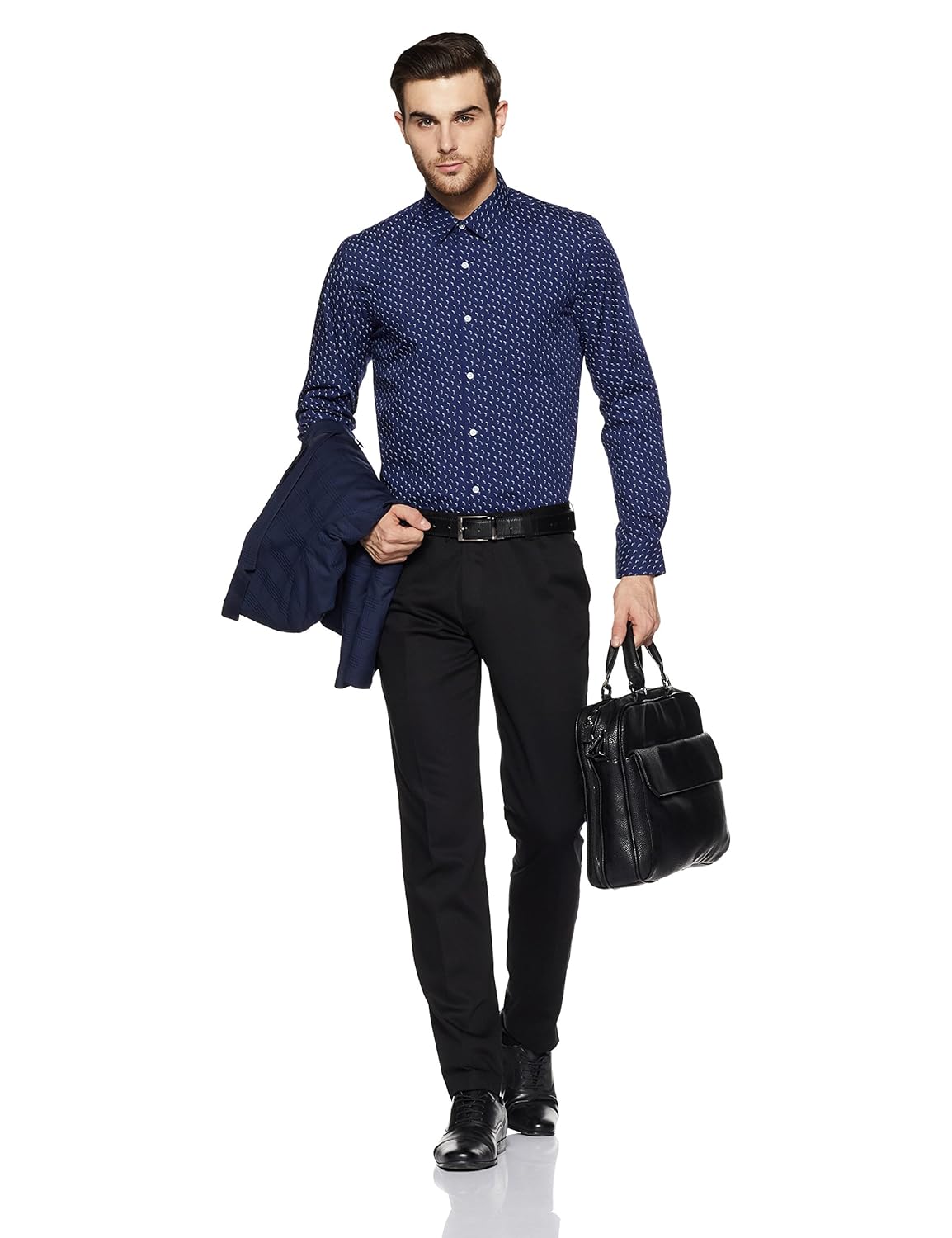peter england men's printed slim fit formal shirt