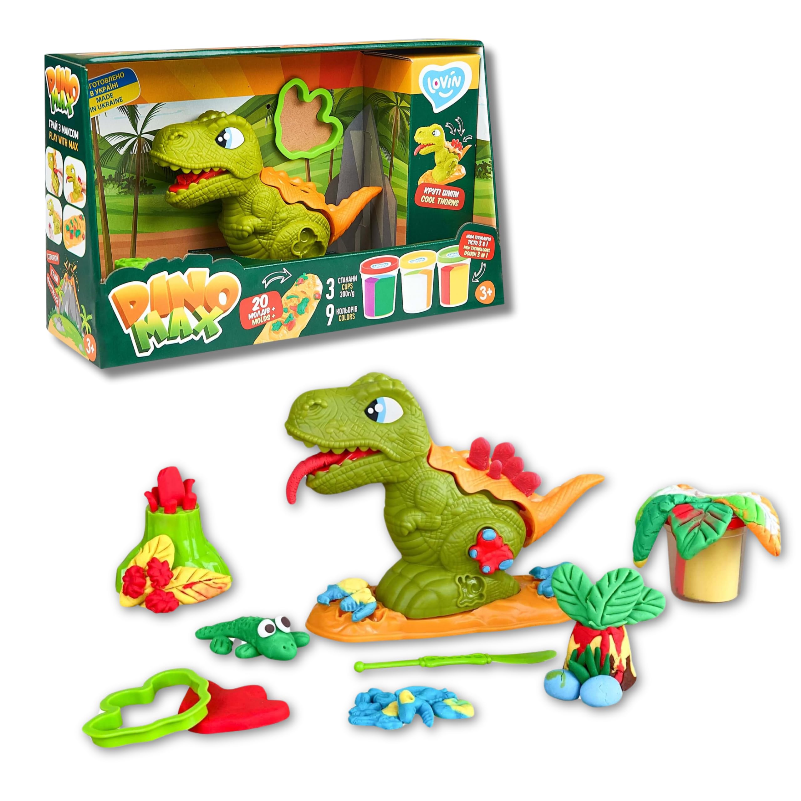 Lovin Dino Max Sculpting with Moulding Dough Playset - Modelling Dough with Dinosaur Toy, Moulds, Sculpting Tool - Mess Free Arts and Crafts for Kids Age 3 and Up - Dinosaur Toys for Boys and Girls