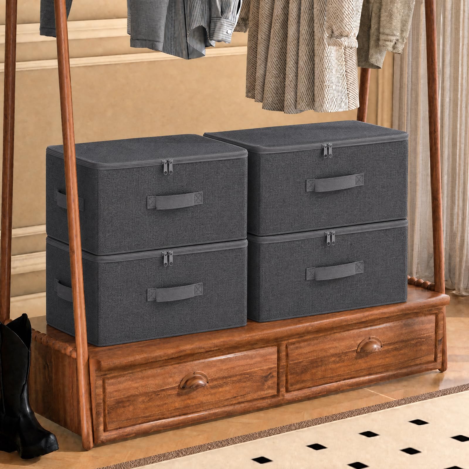 Sekey Aufbewahrungsbox mit Deckel, Faltbare Stoff Box mit Griffen, Aufbewahrungskiste & Organizer für Kleidung im Kleiderschrank & Spielzeug im Kinderzimmer - 3er Set, 50x30x30cm, Schiefergrau 8