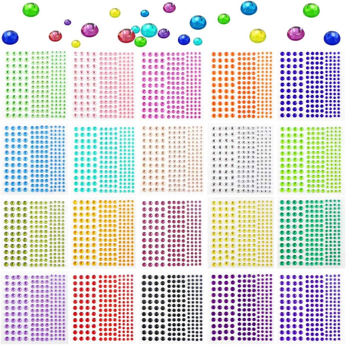 Yexpress 3440 PCS Self-Adhesive Multicolor Rhinestone,Crystal Gem Stickers,3 Sizes 20 Colors Random Perfect for Face, Makeup, Crafts, Carnival, Scrapbooking Embellishments