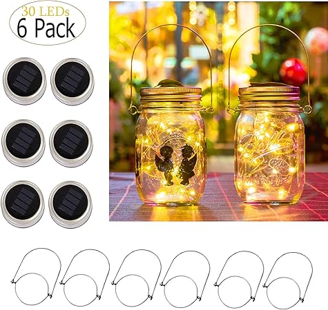 Amazon Com Ricky Solar Mason Jar Lights 6 Pack 30 Led String