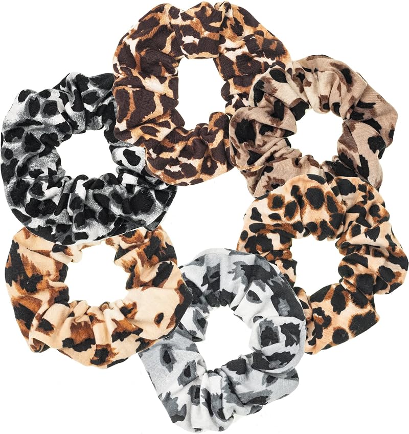 LOOKSEVEN 6 Pack Leopard Print Bandana Scrunchies Hair Ties for Women
