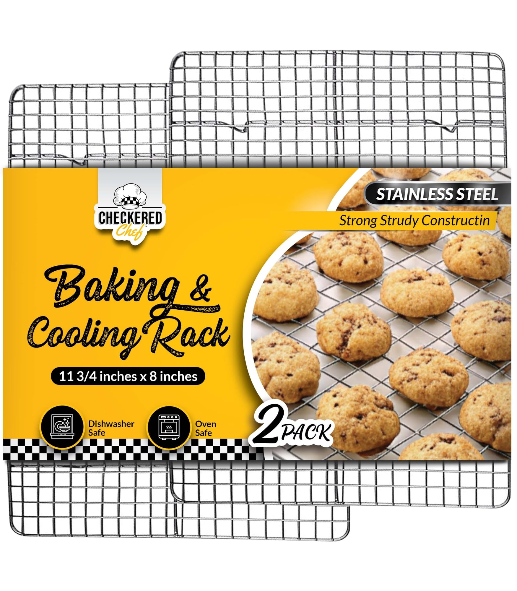 Checkered Chef Cooling Racks for Baking - Quarter Size - Stainless Steel Cooling Rack/Baking Rack Set of 2 - Oven Safe Wire Racks Fit Quarter Sheet