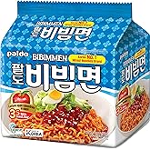 Paldo Fun &amp; Yum Bibim Men Instant Cold Noodles, Pack of 5, Brothless Cold Ramen with Sweet &amp; Spicy Seasoning Sauce, Oriental Style Korean Ramyun, Soupless K-Food, (130g, Pack of 5)