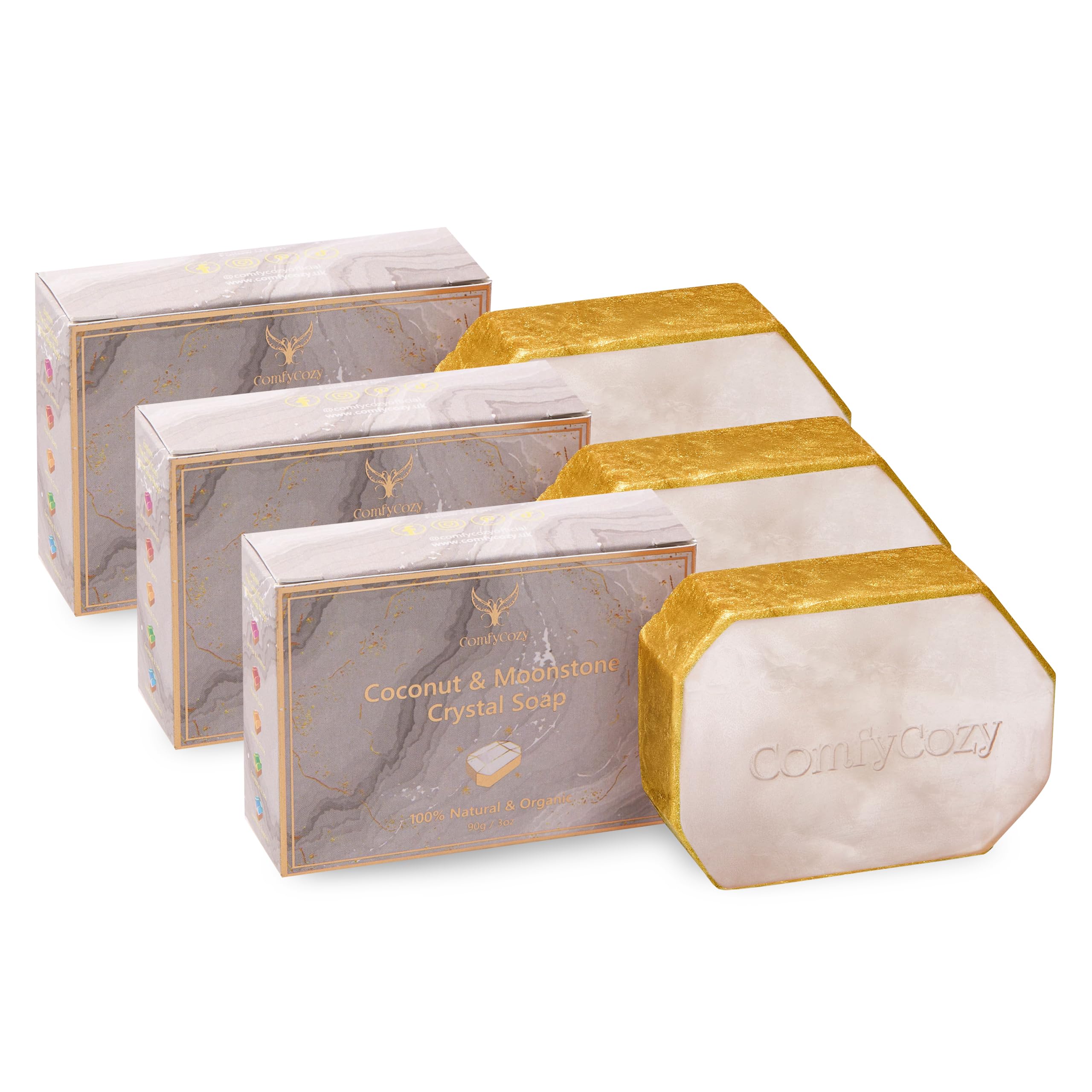 ComfyCozy Crystal Soap | Natural Hand & Body Wash | Luxury Beauty Pamper Gift, Coconut, 3 Pack