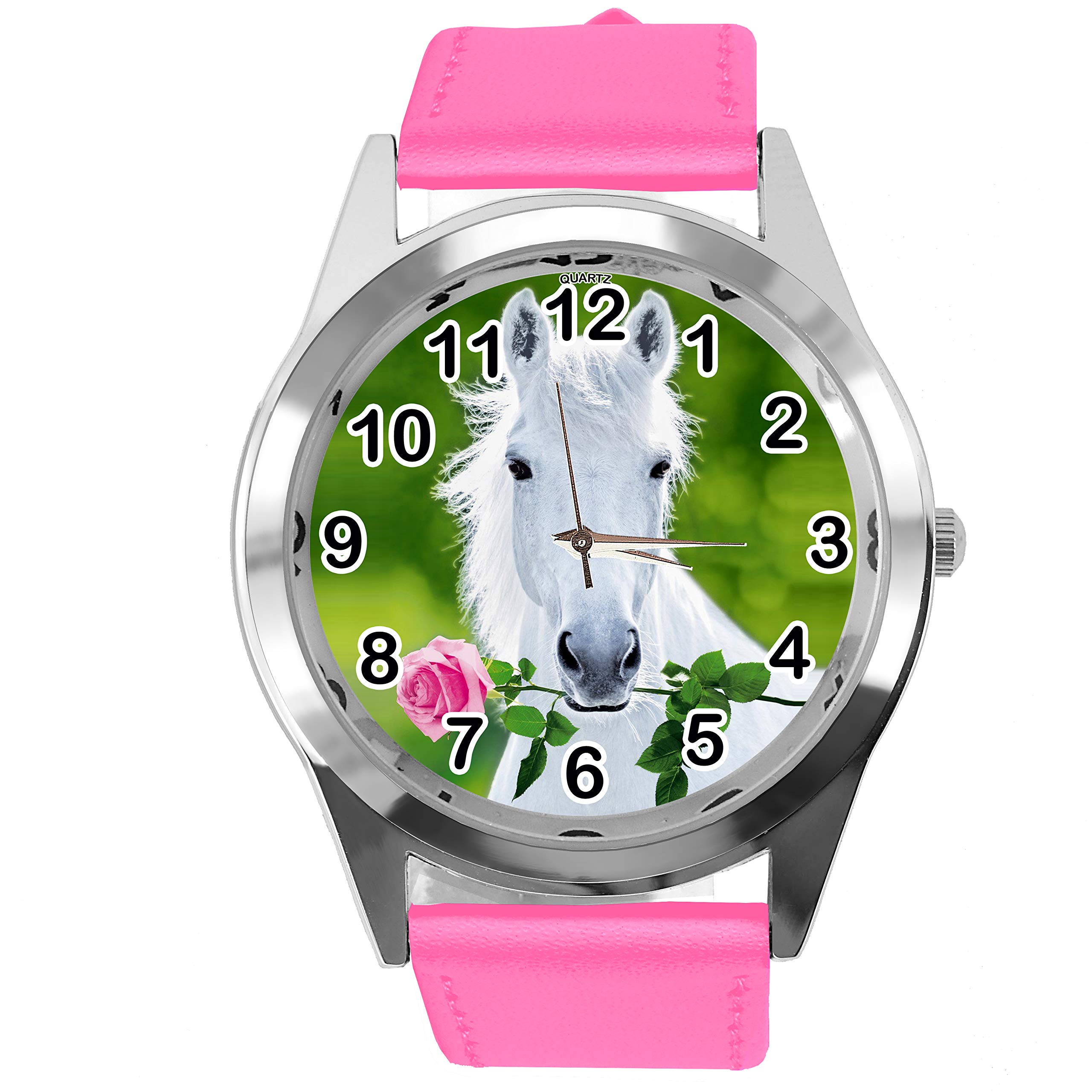 TAPORT HOT Pink Leather Round Watch for Beautiful Horse Fans E3