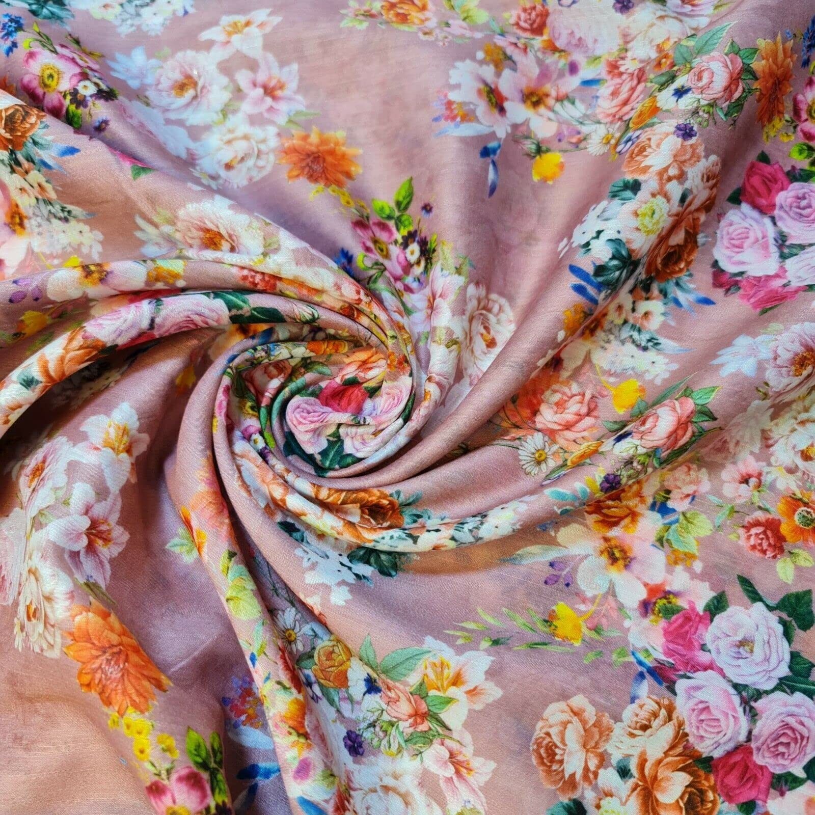 Digital Floral Print Muslin Polyester Soft Dress Drape Craft Fabric 44" - 112 cm Wide Sold As 1 Meter Pre - Cut Lengths (Design 23)