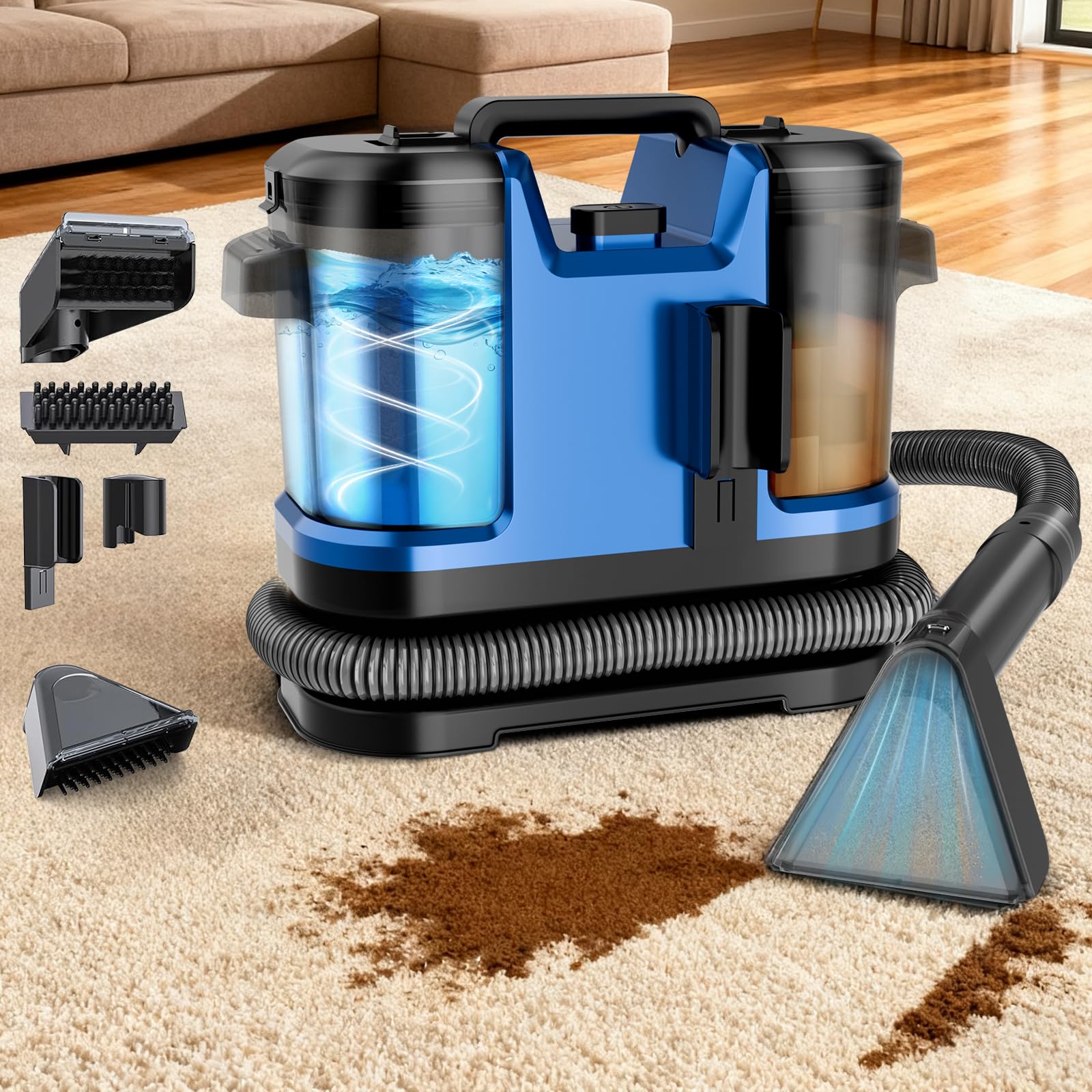 Photo 1 of Vaconly -Upgrade Portable Carpet & Upholstery Cleaner Machine, Small Handheld Spot Cleaner, 18Kpa Dual Brush & Large Removable Tank Multi-purpose Cleaner for Couch, Car, Stairs, Rugs, Pet Stains, Blue