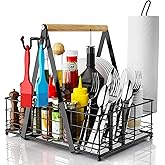 JBBTOOL Grill Caddy with Paper Towel Holder, BBQ Camping Caddy for Plates and Utensils, Picnic Condiment Storage Caddy, RV Pa