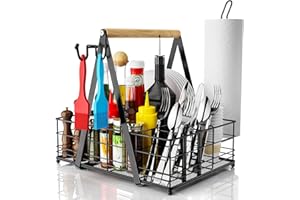 JBBTOOL Grill Caddy, BBQ Caddy for Outdoor Grill, Camping Caddy for Plate Cutlery, Picnic Condiment Caddy, Outdoor Kitchen Barbecue Accessories, RV Patio Tailgate Essentials, Grilling Gifts for Men